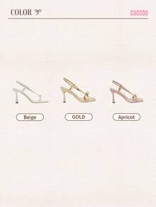 CUCCOO CHICEST Women's Pointed Toe Bowknot Elegant High Heel Sandals, Casual Commute Outfit For Spring For Christmas - Beige - View 8