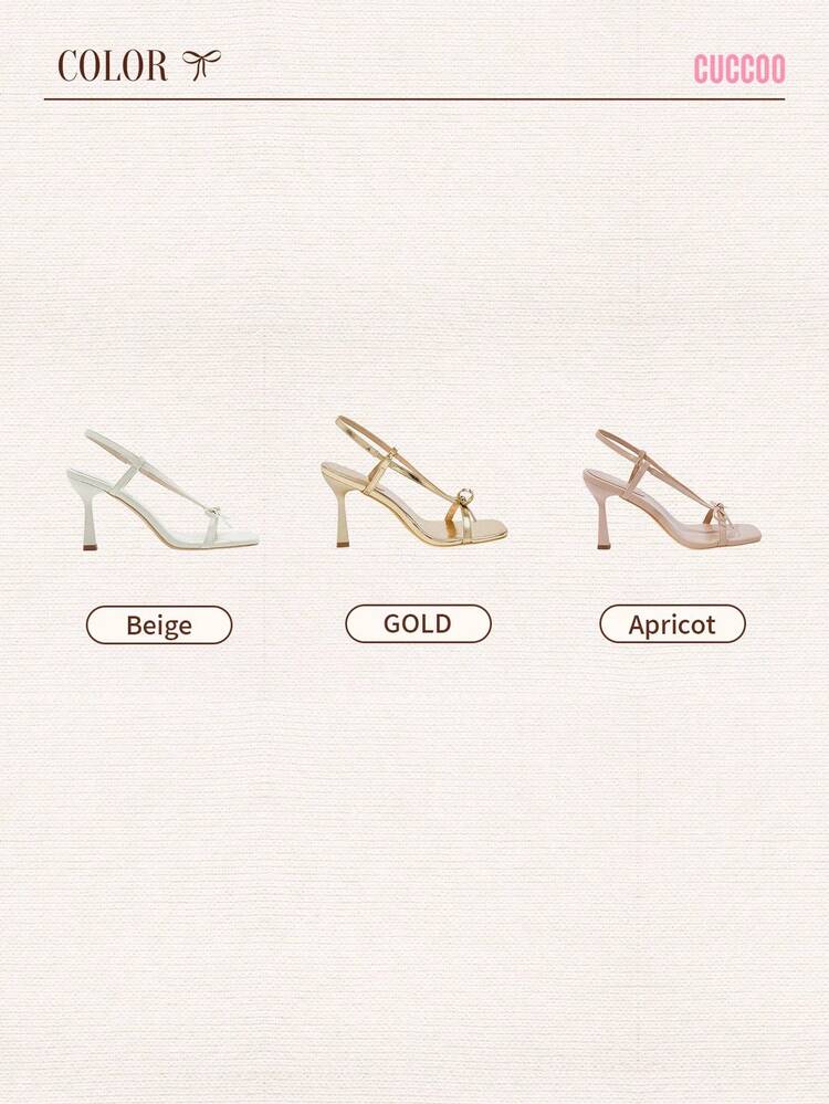CUCCOO CHICEST Women's Pointed Toe Bowknot Elegant High Heel Sandals, Casual Commute Outfit For Spring For Christmas - Beige - View 8