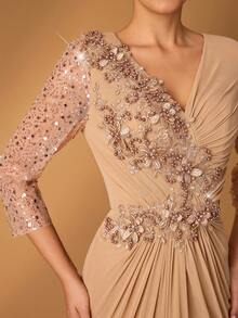 Aureia Elegante y lujosa aplicación bordada de encaje con cuentas, adecuada para bodas, fiestas, vacaciones, bailes, novias, madres de la novia, vestidos de noche - Champán - Ver 4