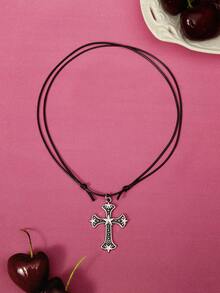 Glisma Collar con colgante de cruz retro - Plateado - Ver 1