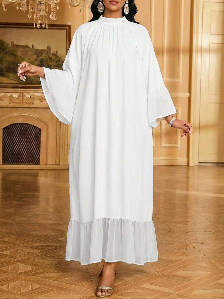 SHEIN Lady Đầm dài tay cổ lửng đơn sắc tối giản dành cho nữ, thích hợp mặc hàng ngày. - trắng - Xem 1