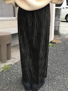 FRIFUL 女士休闲纯色纹理面料A字半身裙，秋季 - 黑色 - 查看 4
