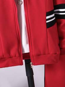 SHEIN Explorewe 男童连帽长袖外套套装（含裤子）2件套 - 紅色 - 查看 5
