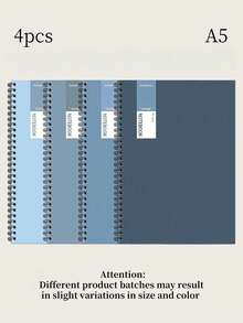 4 件装 - A5/B5 螺旋笔记本 - 线圈笔记本、便携式账本、活页笔记本、练习本，每本 40 张，简约蓝色封面，线圈装订书写笔记本 - 适合教师节、毕业典礼、万圣节、圣诞节等节日礼物 - 彩色 - 查看 6