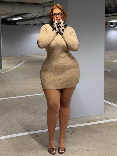 MelDlgn Vestido de suéter de manga larga con estampado de leopardo y parches para mujer de talla grande, abrigo casual adecuado para invitados de boda, otoño/invierno