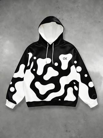 Manfinity Roghcode ¡Bloqueo de color! El eslogan "Valor" es un suéter con capucha estampado para hombres de talla grande, una sudadera de moda y cómoda para hombres