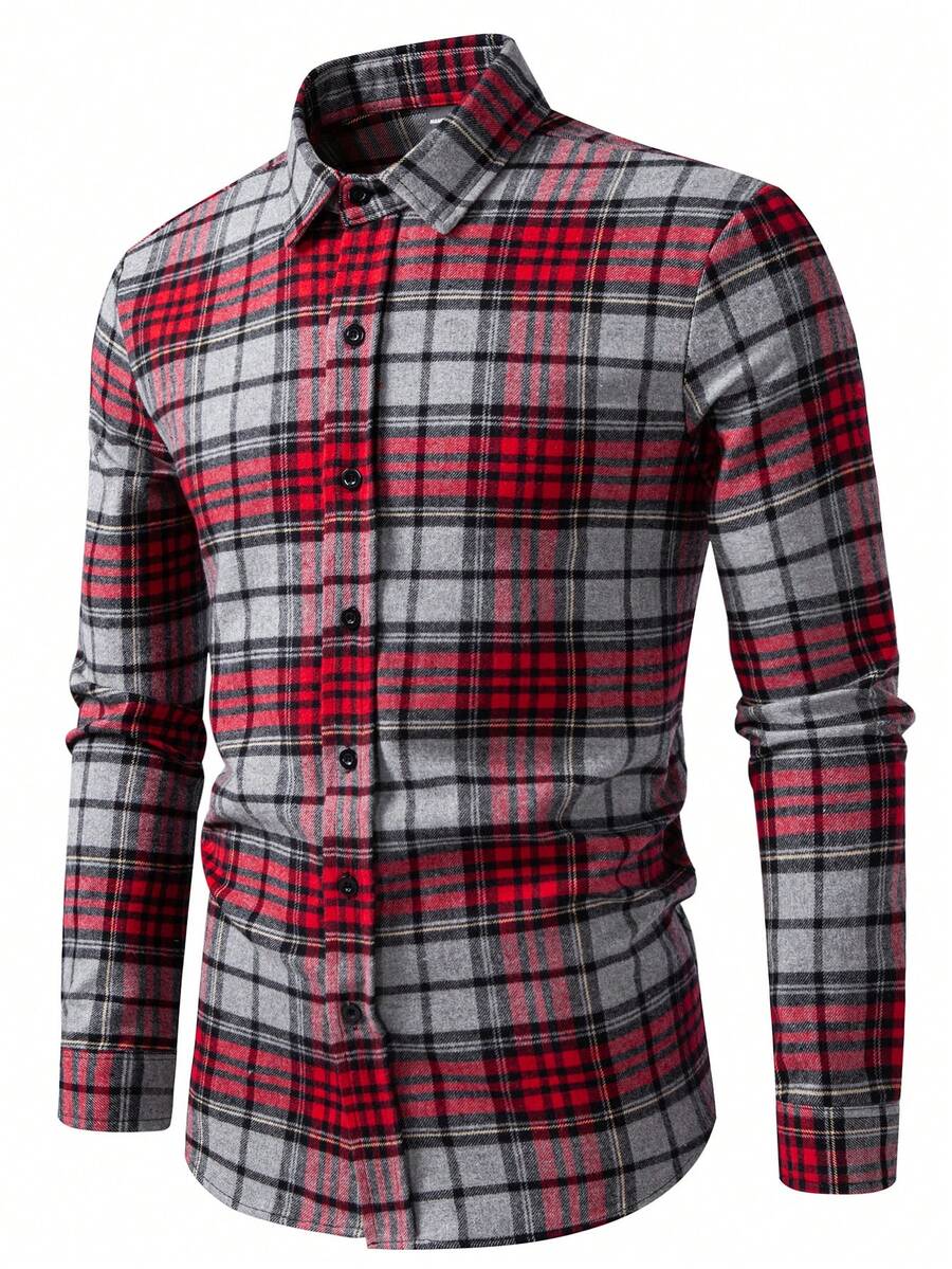Manfinity Bizformal Áo sơ mi nam dài tay kẻ caro cài một hàng khuy, kiểu dáng thường ngày/công sở - Nhiều màu - Xem 1