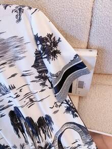 Resyla Women's 2026 Summer Chinese Style Landscape Print Dress White Crew Neck Short Sleeve A-Line Casual Midi Dress - Multicolor - View 6