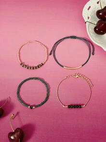 Glisma 4 Pcs/Set Fashion Green Crystal Handmade Beads Bracelets Set For Women, Vacation Party Jewelry Gifts - Green - View 1