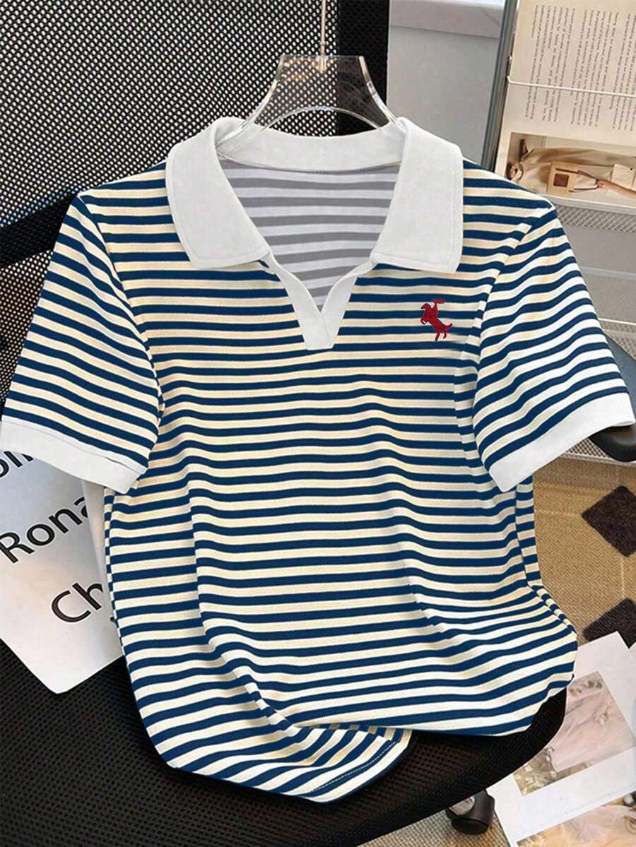 SHEIN Áo thun tay ngắn màu xanh cỡ lớn dành cho nữ 2290 - Màu xanh lam - Xem 1