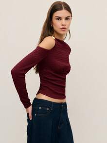 Nöista 镂空细节上衣，褶皱设计，时尚百搭，适合女士春假穿搭，夏季/春假派对穿着。 - 酒紅色 - 查看 2