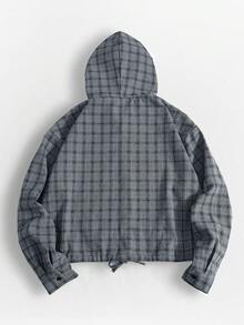 ROMWE MEN Street Life 男士休闲格子连帽卫衣，学院风 - 灰色 - 查看 2