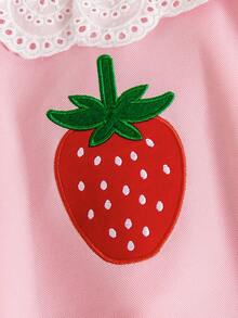 SHEIN Playful Pals Kleinkind Mädchen Rosa Kleid, süßer Peterpan-Kragen, Puffärmel, 3D Erdbeere Stickerei Kleid, geeignet für Lässig, Urlaub, Alltag - Pink - Übersicht 7