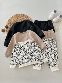 6pcs/Set Baby Boy Loose Casual Comfortable Round Neck Pullover Outfit Set - Multicolor - View 2