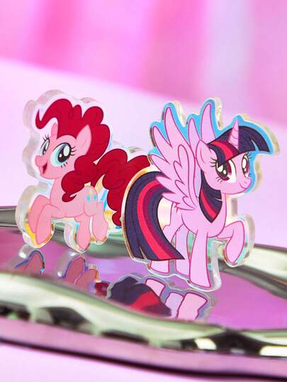 My Little Pony X SHEIN 4 Pcs  Interesting Shape Acrylic Refrigerator Stickers, Laser Gradient Refrigerator Stickers, Good Refrigerator Decoration, Suitable For Kitchen, Office Blackboard,Gift Ideas