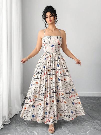 Elenzga Vestido de tirantes finos con estampado floral elegante y de moda para mujer