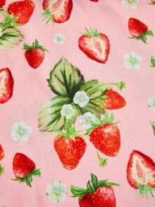 Sweetra 时尚百搭优雅可爱田园草莓印花连衣裙，收腰A字吊带迷你裙，女士 - 彩色 - 查看 7