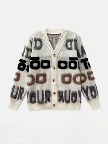 SWAVVY 男士休闲宽松针织开衫，秋冬图案外出落肩厚开衫，适合丈夫、男朋友的礼物 - 彩色 - 查看 1