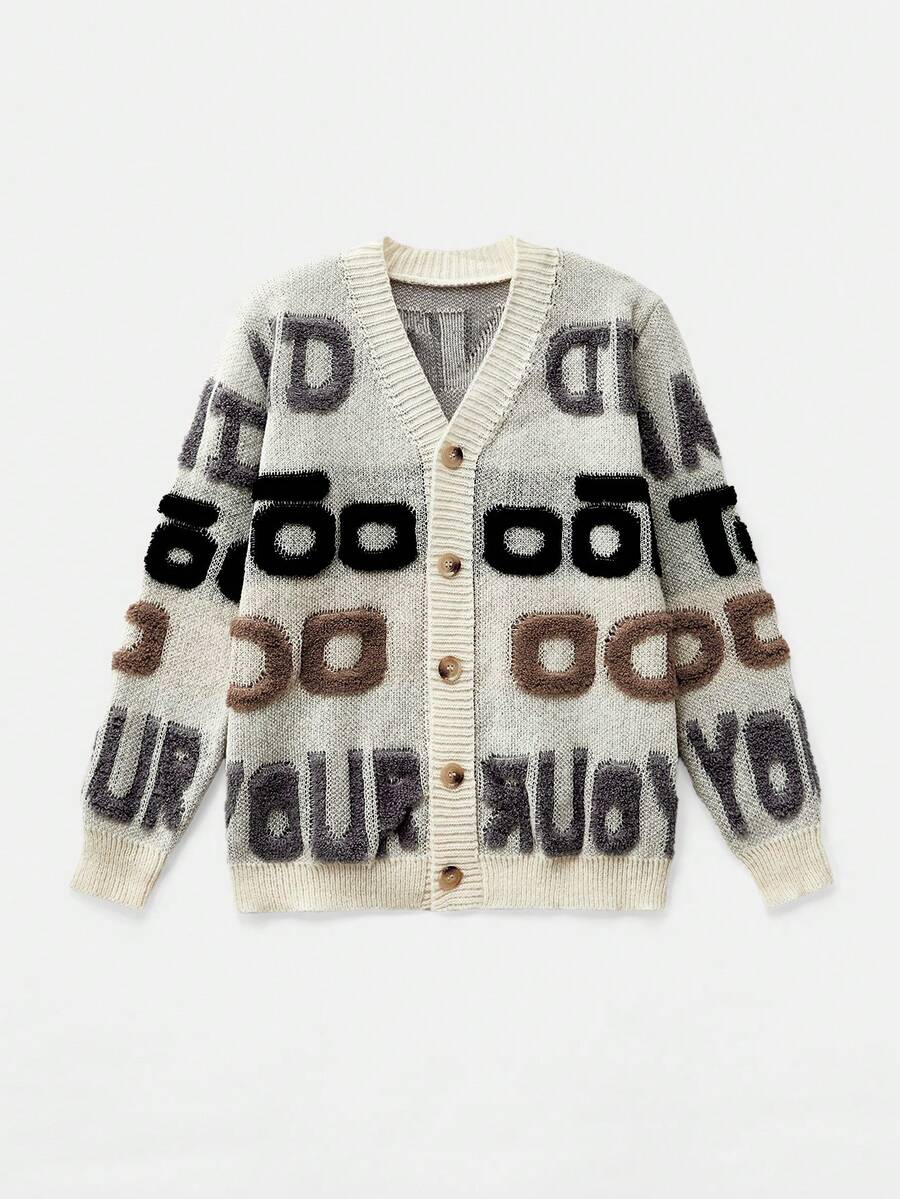 SWAVVY 男士休闲宽松针织开衫，秋冬图案外出落肩厚开衫，适合丈夫、男朋友的礼物 - 彩色 - 查看 1