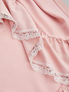 Sweetra Valentine Plus Size Romantic Square Neck Criss-Cross Tie Waist Ruched Hem Dress - Pink - View 6