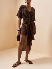 Zivah 2025 Casual Resort Elegant Brown Kaftan - Brown - View 1
