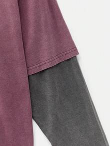 Manfinity Unisex Men's Fashionable Casual Loose Fit Long Sleeve T-Shirt With English Text & Graphic Print, Knitted Daily Wear, Summer, Couple Things - Red - View 8