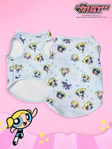 THE POWERPUFF GIRLS X PETSIN 1件可爱大眼女孩花朵情书印花休闲风宠物背心亲肤透气宠物衣服