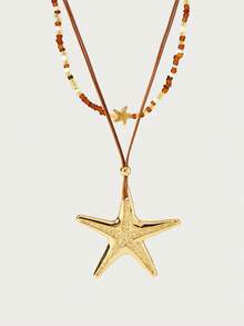 Glisma 2pcs/Set Handmade Bohemian Style Beaded Necklace With Large Starfish Pendant, Fashion Versatile Choker Necklace Suitable For Daily Wear, Travel, And Parties. The Direction Of The Starfish Is Random And Not Fixed. - Multicolor - View 4