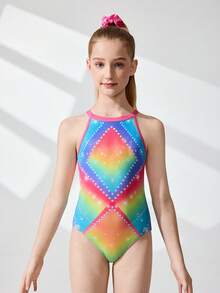 SHEIN Leotardi senza maniche con stampe per ragazze pre-adolescenti, comodi e delicati sulla pelle, design aderente per evitare l'esposizione, abbigliamento per ginnastica ritmica, body per danza scolastica e competizioni, adatti per tutte le stagioni, San Valentino, Natale - Bianco e nero - Visualizzare 5