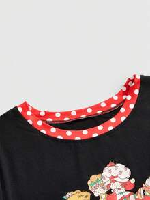 Strawberry Shortcake | ROMWE Spring / Summer Plus Size Sweet Cartoon Pattern Short Sleeve Fitted T-Shirt, Summer - Black - View 3