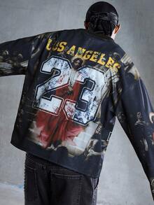 ROMWE MEN 男士闪亮钻石印花宽松套头卫衣 - 黑色 - 查看 3