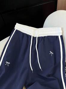 Resyla Women's Casual Loose Fit Bow Print Drawstring Waist Sweatpants - Navy Blue - View 5