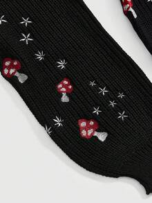 ROMWE Fairycore 黑色短款针织开衫，蘑菇星形刺绣泡泡袖披肩外套，复古小众设计修身款上衣 - 黑色 - 查看 3