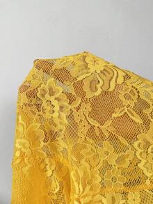 EgrlEra 女士蕾丝弹力牡丹花卉薄纱性感上衣（随机裁剪） - 黃色 - 查看 6