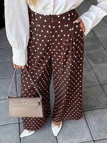 Pariaura 2025 Autumn/Winter New High-Waisted Slimming Women's Pants, Draping Digital Printed Wide Leg Loose Trousers. Beige Base With White Polka Dot Fabric, Soft And Skin-Friendly. Front Zipper Closure, Front Pleated Design, French Elegant And Versatile For Commuting. Women's Autumn/Winter New Wide Leg Pants, Women's Autumn/Winter New Trousers Wide Leg Pants Set Blouse And Pants Set Two Piece Set Women Pants Palazzo Pants Women Boho Pants - Coffee Brown - View 5