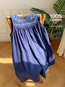 Comfortcana 夏季波西米亚刺绣无袖连衣裙 - 藏蓝色 - 查看 7