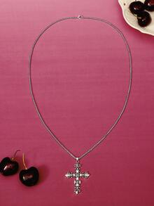 Glisma 1pc Unisex European & American Punk Cross Necklace, Suitable For Bars - Silver - View 2