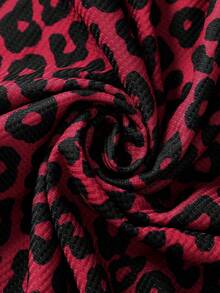 ROMWE MEN Men's Leopard Print Texture English Graphic Long Sleeve T-Shirt, Casual Streetwear - Red - View 5