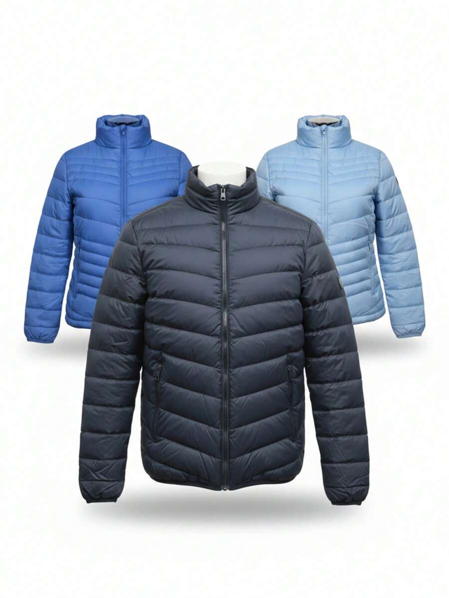 Chamarra Acolchada Ligera COLOR AZUL, CHAMARRA AZUL CIELO y CHAMARRA AZUL NAVY 3PK para Hombre con Estilo Urbano, Diseño Moderno y Corte Casual, Abrigo de Moda para Clima Frío Ligero con Acabado Premium y Confort Diario - Amarillo - Ver 1