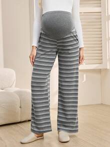 SHEIN Knitted Loose Casual Long Drawstring Maternity Sweatpants - Grey - View 5
