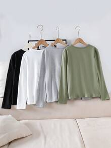 4件装男童及青少年纯色及游戏图案休闲打底衫