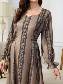 Yasmyna Women's Elegant Floral Print Arabic Style Dress - Multicolor - View 1