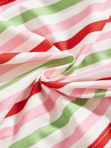 Strawberry Shortcake | ROMWE Women's Casual Sweet Striped Cartoon Contrast Lace Strapless Top, Summer - Multicolor - View 4