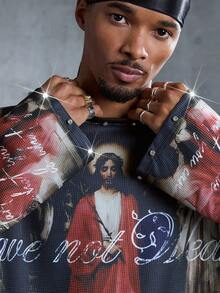 ROMWE MEN 男士闪亮钻石印花宽松套头卫衣 - 黑色 - 查看 2