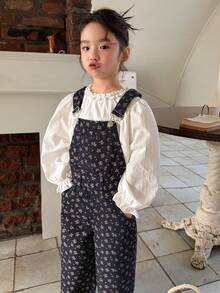 DAZY Young Girl Casual Ditsy Floral Denim Bib Overalls - Blue - View 6