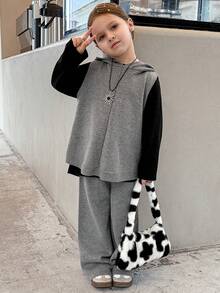 DAZY طقم سترة مغطاة بقبعة مصنوعة من الصوف + بنطلون، خريفي - رمادي - مشاهدة 2