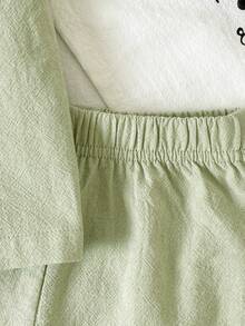 男婴褶皱领衬衫和松紧腰短裤套装（2件套），适合通勤、休闲、度假、运动、聚会、春夏季节穿着，尺码6个月至3岁，儿童服装，婴儿服装 - 薄荷綠 - 查看 6