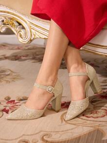 CUCCOO TILAWA أحذية كعب عالي أنيقة للنساء مزينة بالراين ستون للحفلات - لون شمبانيي - مشاهدة 2