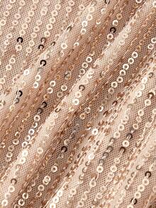 SHEIN MOD Sequin Contrast Mesh Black Party Dress - Dusty Pink - View 3