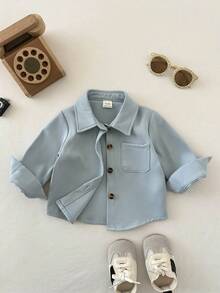 SHEIN 3pcs/Set Baby Boys' Casual Versatile Turndown Collar Front Button Chest Pocket Long Sleeve Tops